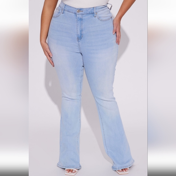 Fashion Nova Jeans - Small Talk Stretch High Rise Flare Jeans - Light Wash - Picture 2 of 3